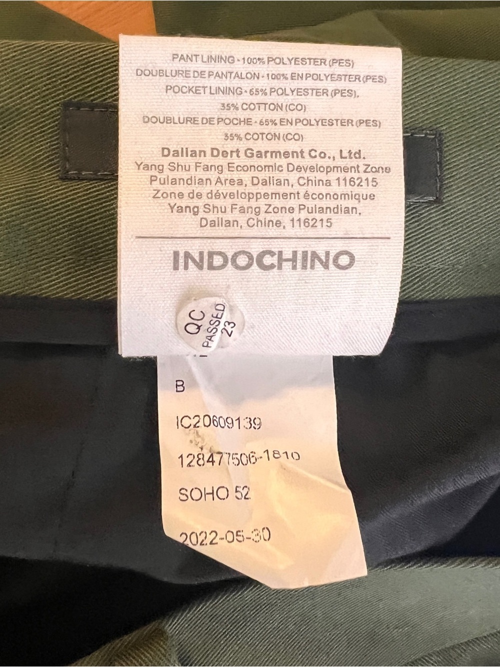 Indochino Pants Mens 34X32 Olive Green Trousers Straight Flat Front Custom, EUC - Picture 8 of 8